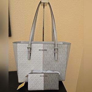 Michael Kors Jet Set Signature Logo Carryall Shoulder Bag  And  Medium Wallet